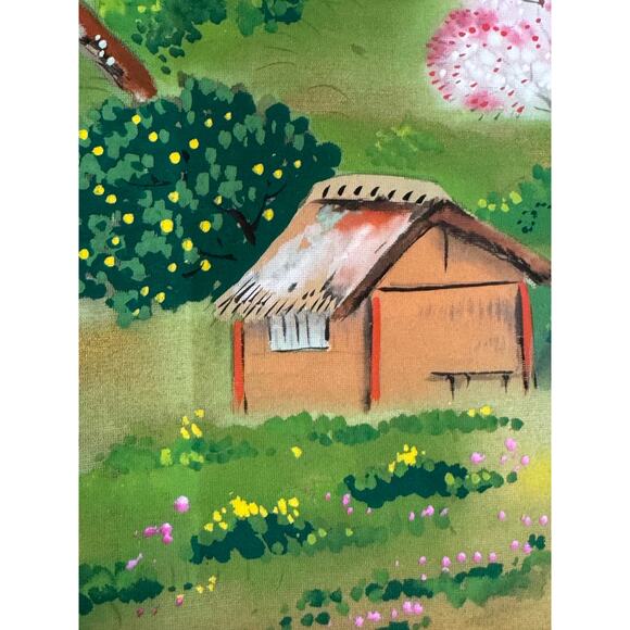 Vintage Japanese Silk Painting Cherry Blossom Landscape Signed Art - Picture 7 of 9